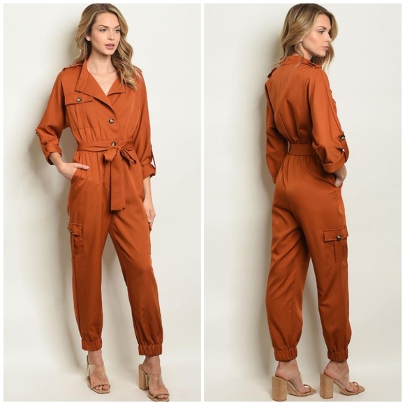 LAST ONE❗HELLO MISS Rust Utility Chic Jumpsuit - Picture 2 of 2
